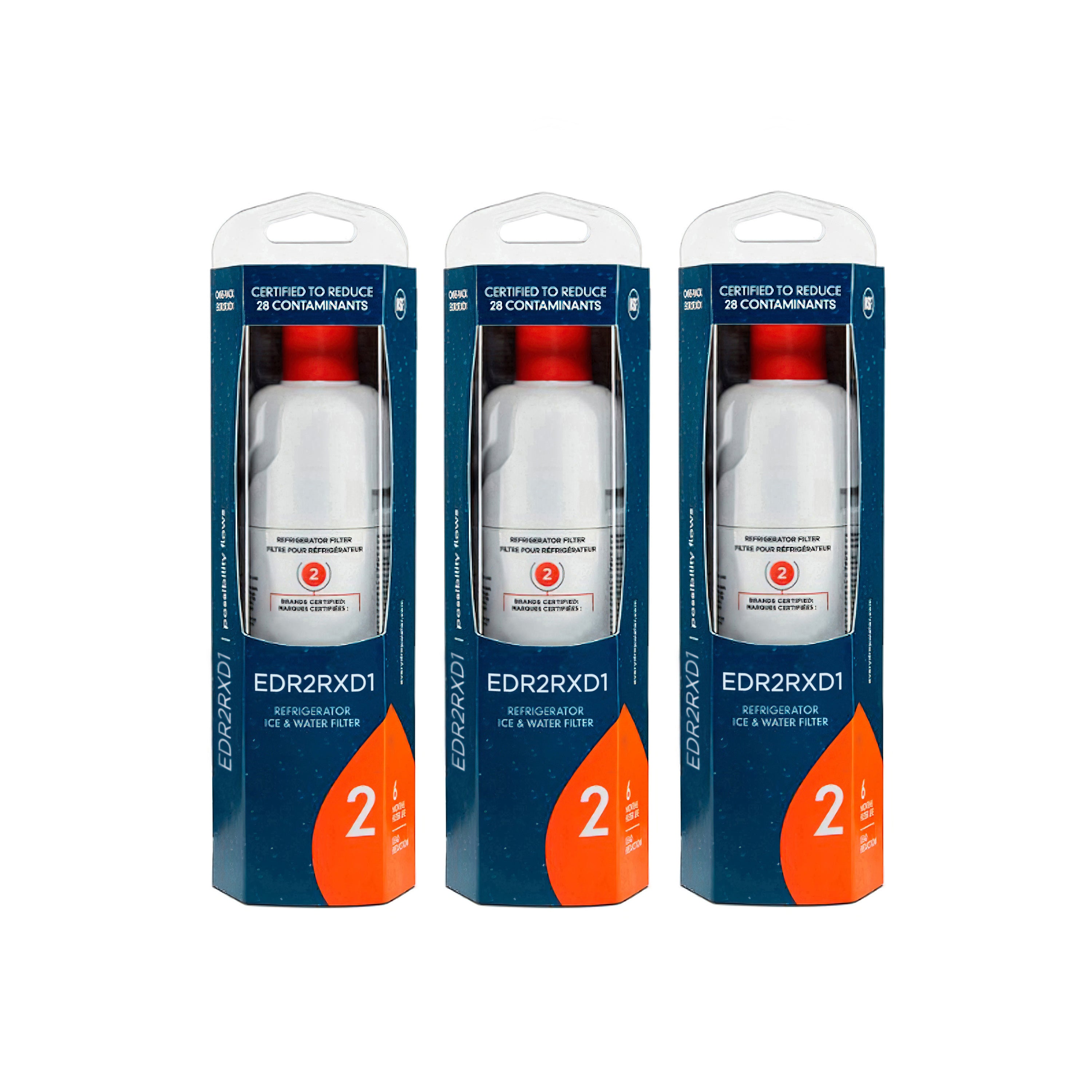 Whirlpool EveryDrop EDR2RXD1 water filters, 3-pack of refrigerator replacements in retail packaging

