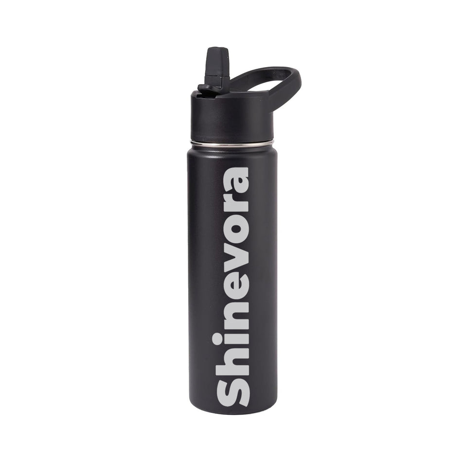 Shinevora Metal Water Container with Straw and Broad Opening Cap, Stainless Steel